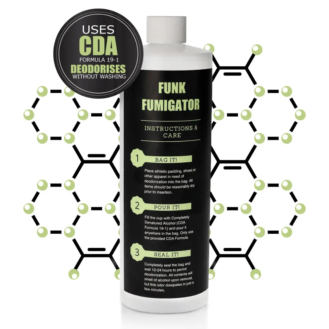 A bottle of liquid with the words " funk fumigator ".